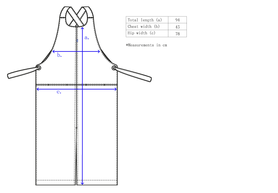 bastidaforwork measurments obubib apron uniform workwear